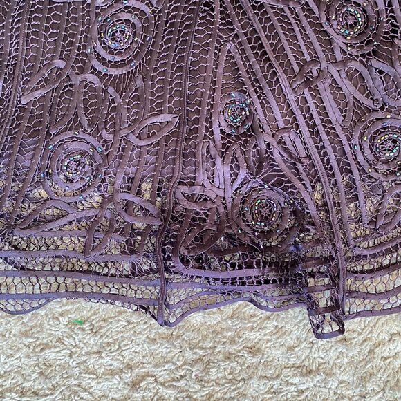 VINTAGE SOULMATES 100% Silk Purple Beaded Lace Slip On Maxi Length Dress Size XL - Picture 8 of 11